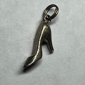 Vintage metal silver toned high heel pump shoe charm for bracelet or necklace
